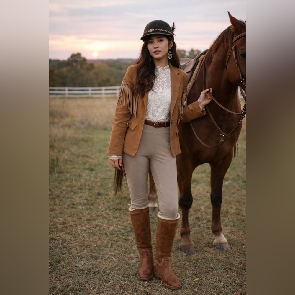 Frye Riding Cozy Tall leather Shearling lined Equestrian Boots Lace Up Back